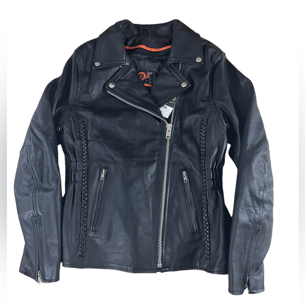 Womens True Element Riding Motorcycle Zip Up Jacket Braided Black size Large